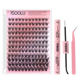 ISOOLU Fairy Lash Clusters Kit 8-14mm Manga Individual Lashes C Curl Wispy Eyelash Clusters WideSpan Eyelash Extension Kit with Lash Bond and Seal Wet-Look Spiky Cluster Lashes (ZH13 KIT)