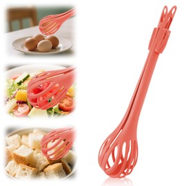 2 in 1 Food Clip & Egg Whisk, Multifunctional Egg Beater Manual Mixer and Serrated Tongs Practical Kitchen Gadget Tool for Gripping Stirring Mixing Ideal for Bread Pasta Salad (Orange)