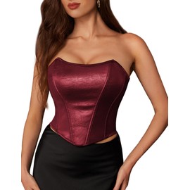 Scarlet Darkness Women's Corset Tops Faux Leather Bustier Renaissance Overbust Corsets Solid Wine Red Size 14