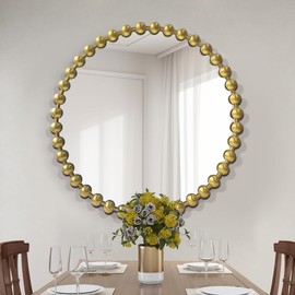 WAMIRRO 24"x24" Large Decorative Gold Mirror Luxury Living Room Round Ornate Mirorrs for Entryway Firplace Mantel Hallway