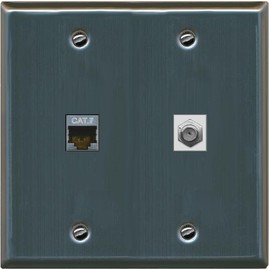RiteAV Coax and Cat7 Wall Plate - Flat 2 Gang [Stainless Steel]
