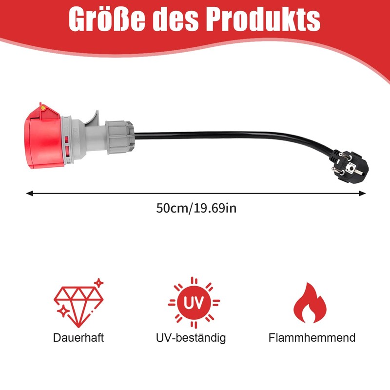 CEE 16A High Current Plug to Schuko, Adapter Schuko to