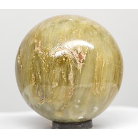 42mm 110g Green Orange Stilbite Zeolite Carved Sphere Polished Natural Gemstone Crystal Mineral Décor Ball - India + Stand