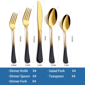 Moxinox 20-Piece Black Gold Silverware Set, 18/0 Stainless Steel Colorful Handle Flatware Set,Service for 4,Modern Cutlery Set Includes Dinner Knives Forks Spoons,Mirror Polished,Dishwasher Safe