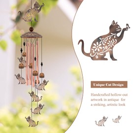 Cat Wind Chimes for Outside, 35'' Metal Cat WindChimes Gifts for Women/Men, Decoration for Outdoor, Home, Garden, Patio, Backyard