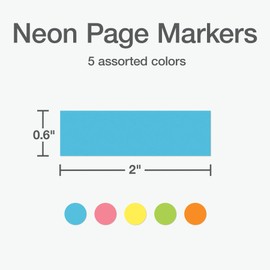 Redi-Tag Neon Page Markers, Adhesive Flags for Journals, Books and Binders, Sticky Flags, 4 Assorted Colors: Yellow, Pink, Green, Blue and Orange, 0.6" x 2", 500 Per Pack (1014663)