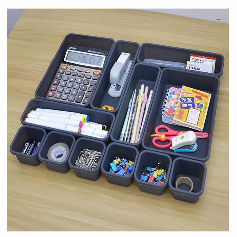 Gonice 13 Pack Black Plastic Drawer Organizer Tray, Interlocking Desk