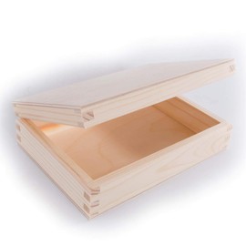 Small Rectangular Wooden Box with Lid | 17.5 x 13.5 x 5 cm | Unpainted & Untreated Plain Decorative Pine for Craft Decoupage | Trinket Memory Keepsake Storage Box