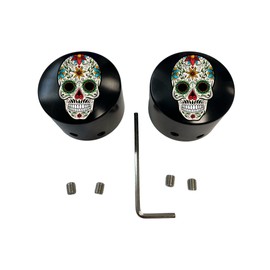 Sugar Skull Front Axle Cap Nut Covers Black in Color Compatible With Harley Davidson Touring Road King Road Glide Street Glide Ultra Dyna