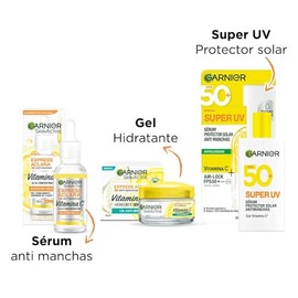Garnier - Kit Express Aclara Antimanchas: Serum + Crema Gel + Protector Solar Super UV 50+ - Daily Care