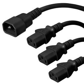C14 to 3X C13 Splitter Power Cord, 10A, 250V, 14/3 SJT, 6ft + 2ft Legs