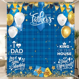 Happy Fathers Day Banner Decorations 71x78in Extra Large Size Father's Day Photo Booth Backdrop Banners Party Supplies Background for Photograph Indoor Outdoor Family Celebrations Wall Door(blue-grid)