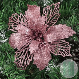 Yueshop 10 PCS Christmas Flowers Large (15CM) Poinsettia Glitter Flower Christmas Tree Hanging Party Xmas Decor(Rose Gold)