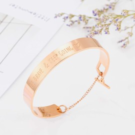 Ambrum 316L Stainless Steel Cuff Bangles Bracelets for Women Open Wide Jewelry Wristband Be Brave Keep Going Rose Gold