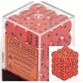 Chessex Dice d6 Sets: Opaque Orange with Black - 12mm Six Sided Die (36) Block of Dice
