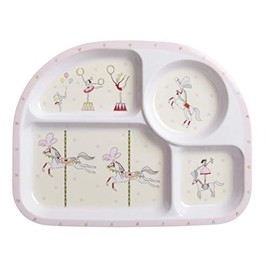 Sophie Allport Kids - Childrens Divider Plate, 100% Melamine, Snack or Dinner Tray Plate, Fairground Ponies, 27 x 21 x 2 cm