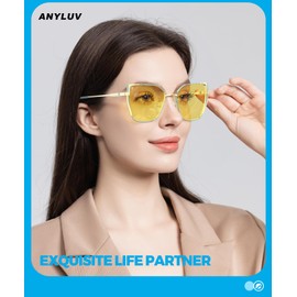 ANYLUV Cat Eye Blue Light Glasses Women, Stylish Metal Frame Computer Eyeglasses, Lightweight Blue Light Blocking Glasses