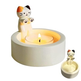 Cat Candle Holder Cartoon Kitten Warming Its Paws Scented Light Holder Kitty Small Mini Tea Light Holder (Not Included Candles) (Colorful)