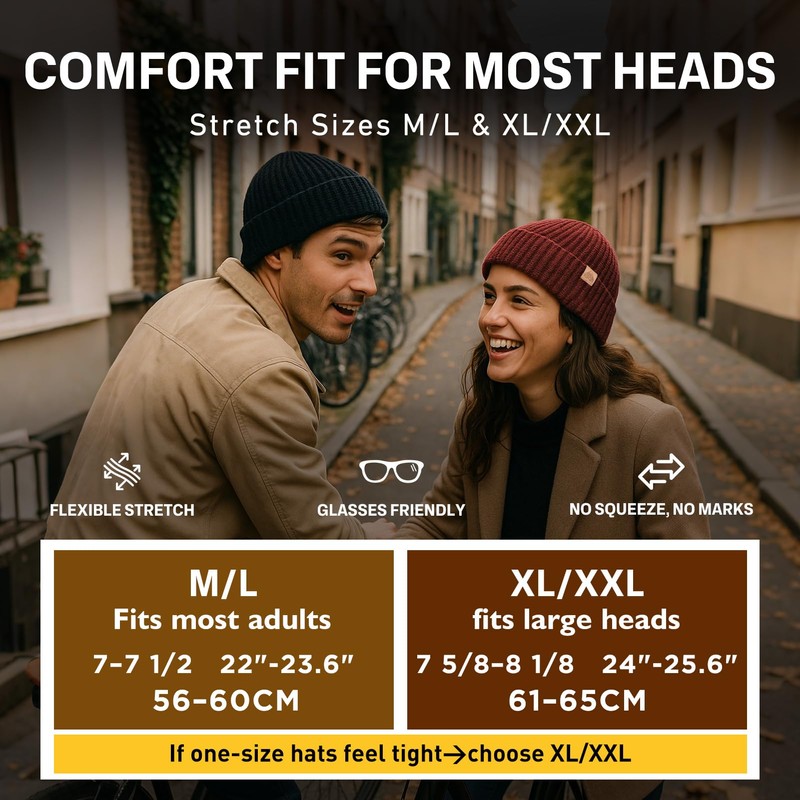 80% Merino Wool Waffle Knit Fisherman Beanie Watch Cap Dual-Layer