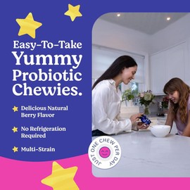 LoveBug Probiotics lovebug PROBIOTICS for Kids C Probiotic Chewables with Prebiotic Fiber for Age 4+, Daily Children's Gut Health, Constipation, Sugar-Free Berry Flavor, 30 ct