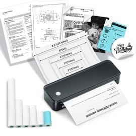 JADENS Portable Printer with 6 Rolls of Thermal Paper, Inkless Printer Bluetooth Support for 8.5" x 11" Size, 4"X6",2"，3"，2" Round Label:_3 inch Sticker Label
