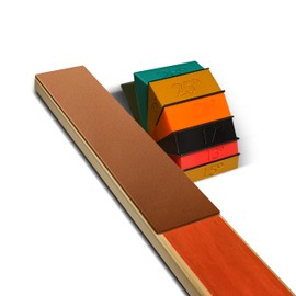 4-Piece Leather Strop Sharpening System with 13°, 15°, 17°, 21°, 25°, 28° Angle Guides – Green Compound Included, Whetstone Companion Tool