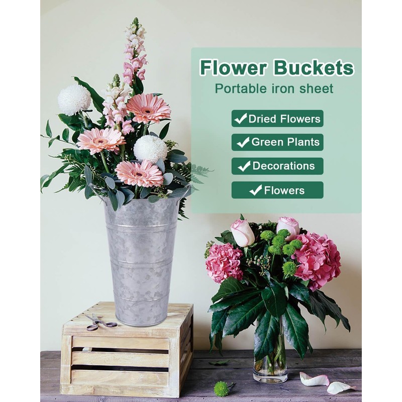 12 Inch Galvanized Metal Vases for Flowers - 6 Pcs