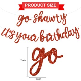 TONIFUL Red Go Shawty Birthday Banner - Hip Hop Theme Glitter Happy Birthday Sign - Pre-Strung - Red Rap Theme Party Supply