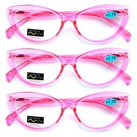 V.W.E. 3 Pairs Lot Women Cateye Translucent Clear Floral Pattern Fashion Reading Glasses Reader (3 Pink, 1.50)