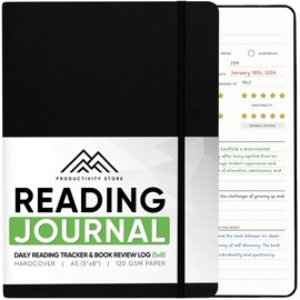 PRODUCTIVITY STORE Reading Journal, Book Journal & Book Tracker - Best Gifts For Book Lovers & Gifts For Readers - 65 Book Reviews - A5, 5.8” x 8.3 - Black