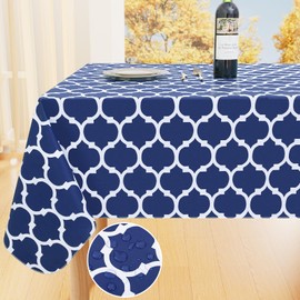 smiry Rectangle Table Cloth, Waterproof Vinyl Tablecloth with Flannel Backing for Rectangle Tables, Wipeable Spillproof Plastic Tablecloths for Dining, Camping, Indoor and Outdoor (54"x108",Navy)