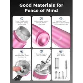 Whipped Cream Dispenser,Aluminum Cream Whipper 500mL/1 Pint,3 Decorating Nozzles,1 Brush, 1 Storage Bag,Homemade Whipped Cream Maker,Pink
