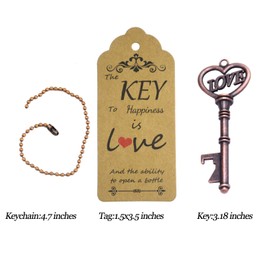 Makhry 52pcs Vintage Skeleton Key Bottle Opener with Love Heart Escort Thank You Tags and Keychain as Wedding Favor for Wedding Guest Wedding Decor (Antique Copper)