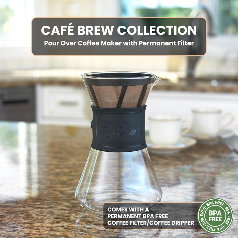 CAFE BREW COLLECTION Pour Over Coffee Maker with Permanent Filter,