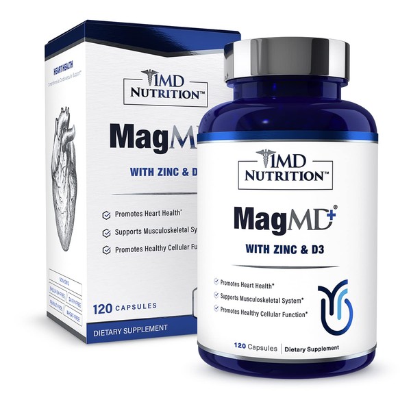 1MD Nutrition MagMD Plus - Magnesium with Zinc & D3 | Promotes Heart Health, Supports Bone & Muscle Strength, and Aids Immune System - 120 Ct