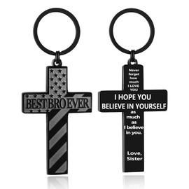 Miss Chipmunk Cross Keychains for Men Football/Baseball/Soccer/Basketball/Family Bible Mens Keychain,Christmas Gifts (Best Brother Ever from Sister, Black)