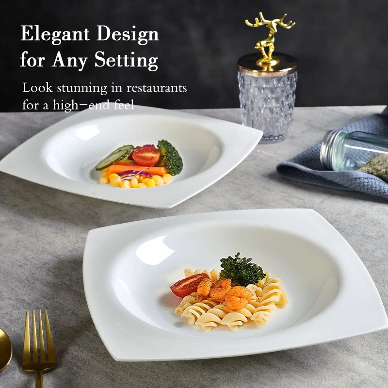 Elegant White Ceramic Kitchen Plate Set for 6 Microwave Safe