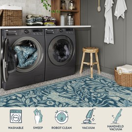 Lahome Forest Rabbit 2x3 Entryway Rug, Soft Animal Washable Blue Throw Rug for Entrance Indoor, Whimsical Stain Resistant Woodland Bunny Non Slip Door Mat for Bathroom