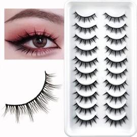 10 Pairs of 3D False Eyelashes, Natural False Eyelash Extensions Set, Artificial Eyelashes, Natural Look, Reusable, Handmade, Lightweight, Faux Mink Makeup Eyelashes (08)