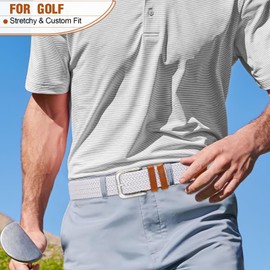 VONMELLI Mens Belt Elastic Belts for Men Stretch Braided Fabric Belts Casual Black Woven Golf Belt for Jeans White M