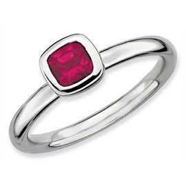 Stackable Expressions Sterling Silver Cushion-Cut Created Ruby Stackable Ring Size 9