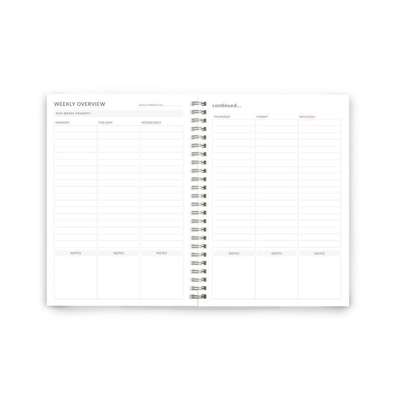 Weekly Planner – A5 size with 104 undated pages of