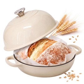 Cast Iron Dutch Oven with Lid, 6 Quart Enameled Bread Oven for Sourdough Baking, Round Heavy Duty Cast Iron Pot with Dome Lid, Cream White