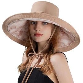HUAMULAN Wide Brim Women Summer Sun Floppy Hat Ponytail Beach Bucket Fishing Hats Reversible Packable Outdoor UV Protection Khaki