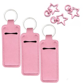 TINY SEED Set of 3 Lip Balm Holder Keychains with Star Swivel Lobster Claw Clasps. Unique Gift Bundle (Pink)
