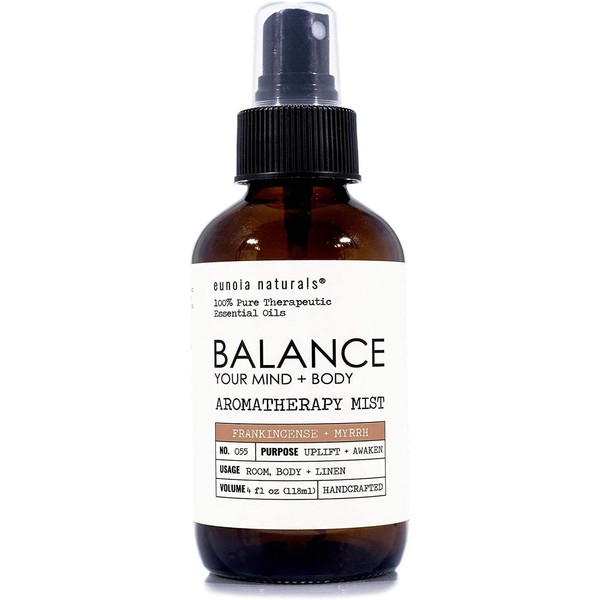 Balance- Frankincense + Sandalwood Aromatherapy, Grounding Essential Oil Mist, Beautiful Earthy Aroma, Frankincense is Great for Yoga Practice, 4oz