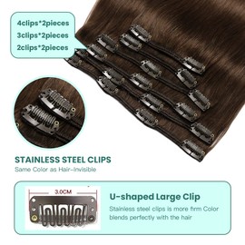 VINBAO Clip in Hair Extensions Natural Hair Dark Brown Extensions Human Hair Clip in Extensions Human Hair Clip in Hair Extensions Brown 6pcs/120g #4 (#4-50 Inch)