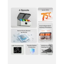 Creality SpacePi X4L Filament Dryer, 4 Spools Dual Chamber Up to 75°C, LCD Touchscreen Moisture-Proof Storage for Multi-Color Printing