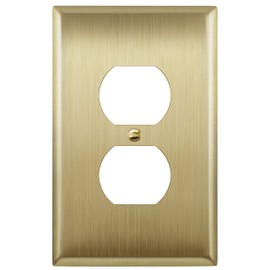 LIDER Duplex Receptacle Metal Wall Plate, Stainless Steel Outlet Cover, Corrosion Resistant, Mid-Size 1-Gang 4.88" x 3.11", 201 Stainless Steel, LMWP-21M-BB, Brushed Brass