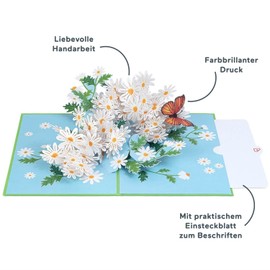 papercrush papercrush® Pop-Up Karte Blumen „Gänseblümchen mit Schmetterling“ - 3D Blumenkarte für Frauen (best Freundin, Kollegin), Glückwunschkarte zum Geburtstag für Mama und Oma, Gutscheinkarte für Gärtnerin